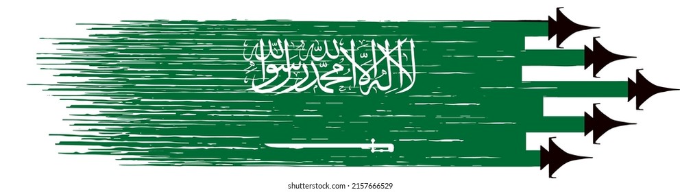 Saudi Arabia flag with military fighter jets isolated on png or transparent .Symbols of Saudi Arabia. Vector illustration