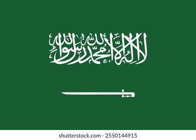 Bandeira da Arábia Saudita em cores oficiais, dimensões e proporção. Bandeira vetorial simbolizando orgulho nacional, identidade, patrimônio, patriotismo e autoridade