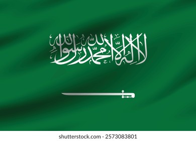 Saudi Arabia flag official colors and proportion digital vector illustration. Pleated flag.