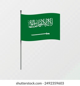 Saudi Arabia flag on flagpole. Vector illustration.