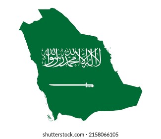 Bandera de Arabia Saudita en el mapa aislado en el fondo png o transparente.Símbolo de Arabia Saudita.Ilustración vectorial