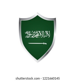 Saudi Arabia flag on metal shiny shield vector illustration