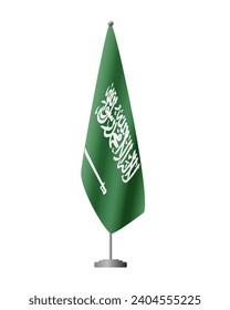 Saudi Arabia flag on flag stand for official meetings, transparent background, vector