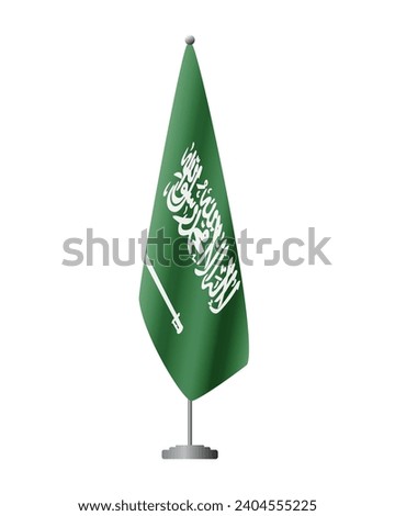 Saudi Arabia flag on flag stand for official meetings, transparent background, vector