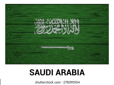 Saudi Arabia flag on wood texture background - vector illustration