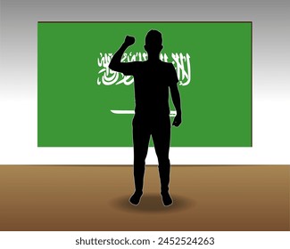 Saudi Arabia flag paper texture, single-piece element, vector design, Saudi Arabia flag taped on wall, decoration or celebration idea