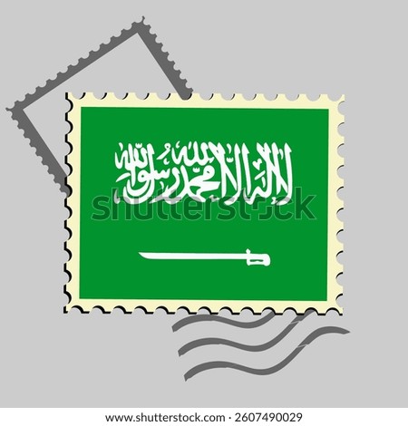 Saudi Arabia flag postage stamp. Isolated vector illustration on grey post stamp background