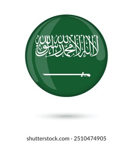 Saudi arabia flag round glossy shiny official flag of saudi arabia vector illustration isolated design on white background for national day, flag day celebration 23rd September, flyer poster banner