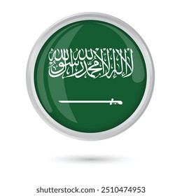 Saudi arabia flag round glossy shiny official flag of saudi arabia vector illustration isolated design on white background for national day, flag day celebration 23rd September, flyer poster banner