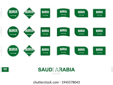 Saudi Arabia flag set, simple flags of Saudi Arabia with three different effects. Vector illustration.