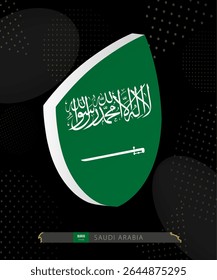 Saudi Arabia Flag Shield icon in 3D on Dark Modern Abstract Rugby Background. Perfect for sports events, heritage themes, national celebrations, and patriotic designs.