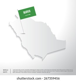 Saudi Arabia flag showing on world map. vector illustration