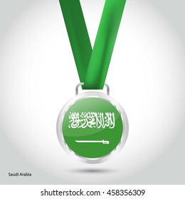 Saudi Arabia Flag in silver Medal. Vector IllustrationRIO Olympic Game silver Medal. Vector Illustration