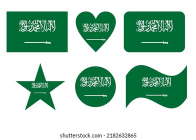 Saudi Arabia flag in six shapes vector illustration