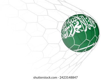 Saudi Arabia flag soccer ball in net. Vector sport illustration.