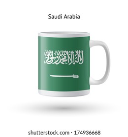 Saudi Arabia flag souvenir mug isolated on white background. Vector illustration.