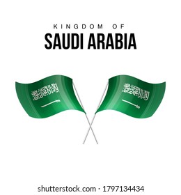 Saudi Arabia flag state symbol isolated on background national banner. Greeting card National Independence Day of the Kingdom of Saudi Arabia. Illustration banner with realistic state flag.