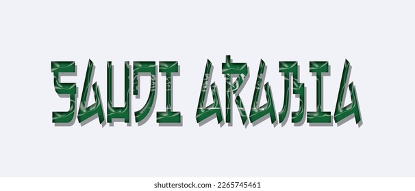 SAUDI ARABIA flag text font, symbol background, flag ribbon typography lettering logo label banner, 3D colorful background, vector illustration