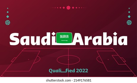 bandera de arabia saudita y texto sobre los antecedentes del torneo de fútbol 2022. Ilustración vectorial Patrón de Fútbol para banner, tarjeta, sitio web. arabia saudita de bandera nacional