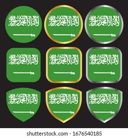 Saudi-Arabien-Fahne, Vektorsymbol mit Golden-Silber-Grenze