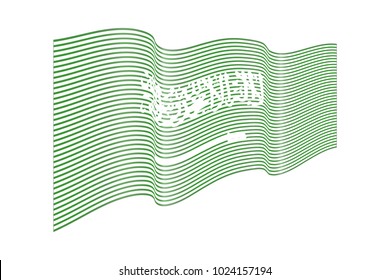 Saudi Arabia flag vector on white background. Wave stripes flag, line illustration.