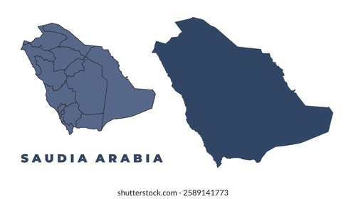 Saudi Arabia flat and outline vector map set