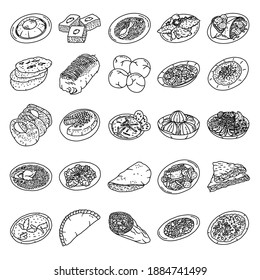 Saudi Arabia Food Famous Hand Drawn Icon Set Vector.