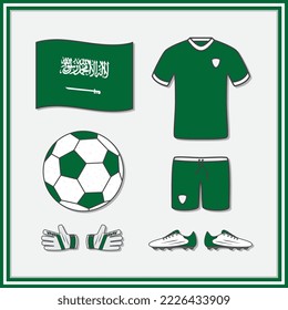 Saudi Arabia Football Cartoon Vector Illustration. Football Jersey And Football Ball Flat Icon Outline