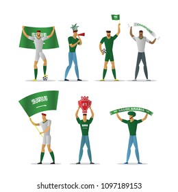 Saudi Arabia football fans. Cheerful soccer supporters crowd. vector illustration.