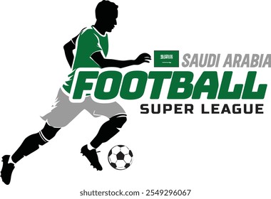 Saudi Arabia football league, Soccer ball, Football logo, Footballer Kick the Ball isolated on white background, Vector Illustration