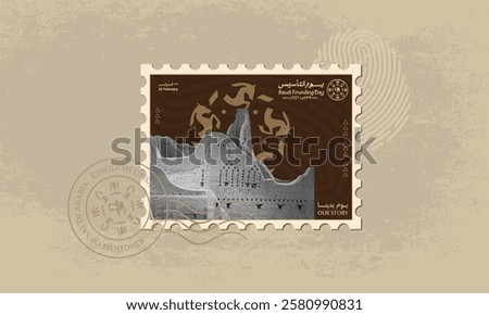 Saudi Arabia Founding Day Postage Stamp, (Translation of Arabic text: founding day).