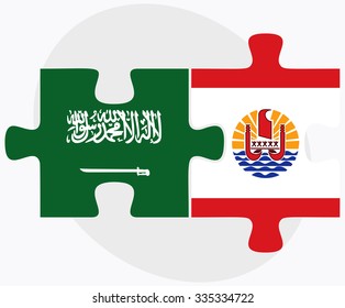 Saudi Arabia and French Polynesia Flags in puzzle isolated on white background