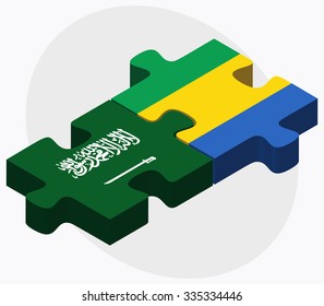 Saudi Arabia and Gabon Flags in puzzle isolated on white background