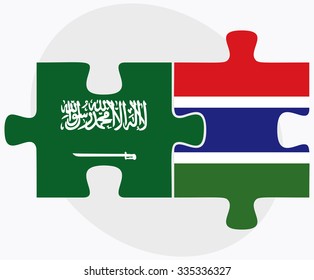 Saudi Arabia and Gambia Flags in puzzle isolated on white background