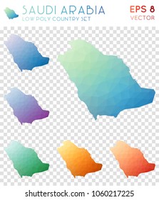 Saudi Arabia geometric polygonal, mosaic style country maps collection. Bewitching low poly style, modern design for infographics or presentation.