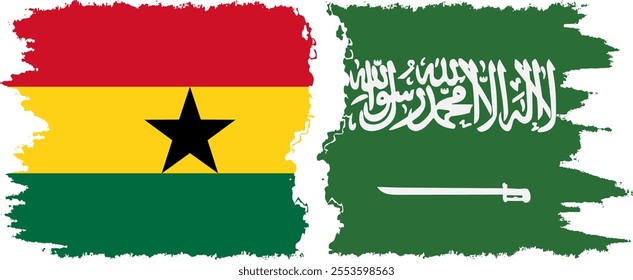 Saudi Arabia and Ghana grunge flags connection, vector