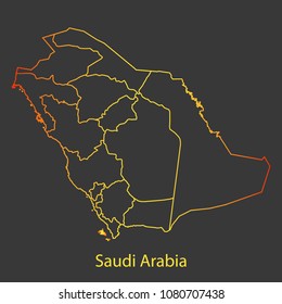 Saudi Arabia gradient outline,stroke of map with administrative division. Modern line style vector illustration