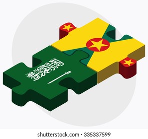Saudi Arabia and Grenada Flags in puzzle isolated on white background
