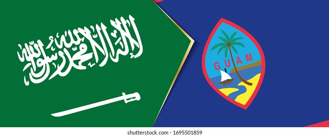Banderas de Arabia Saudita y Guam, dos banderas vectoriales símbolo de relación o enfrentamiento.
