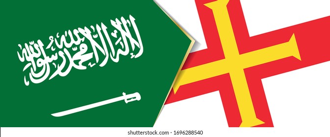 Saudi Arabia and Guernsey flags, two vector flags symbol of relationship or confrontation.