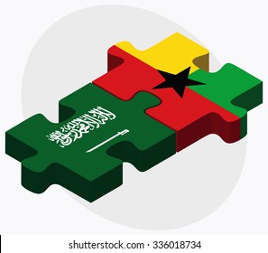 Saudi Arabia and Guyana Flags in puzzle isolated on white background