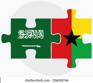 Saudi Arabia and Guyana Flags in puzzle isolated on white background