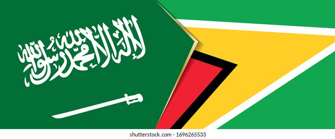 Arabia Saudita y Guyana enarbolan dos banderas vectoriales símbolo de relación o enfrentamiento.
