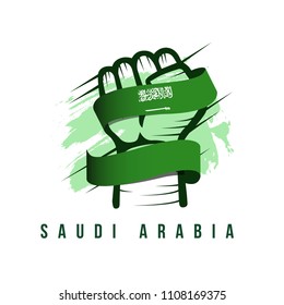 Saudi Arabia Hand and Flag Vector Template Design Illustration
