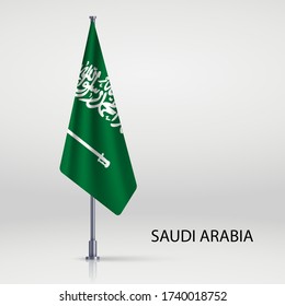 Saudi Arabia hanging flag on flagpole