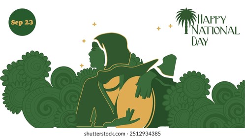 Saudi Arabia Happy National day celebration with saudi women poster wallpaper vector illustration artwork