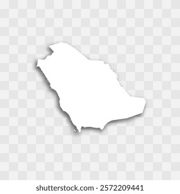 Saudi Arabia high detailed vector representation of country silhouette. White color on transparent background with dropped shadow. For educational, decorative, or informational use.