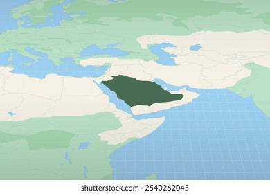 Arábia Saudita destacado em um mapa detalhado, localização geográfica da Arábia Saudita. Mapa vetorial.