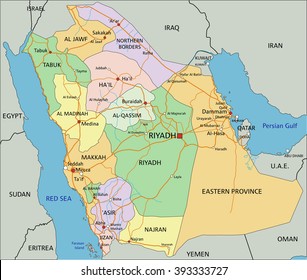 Saudi Arabia - Highly detailed editable political map with labeling.