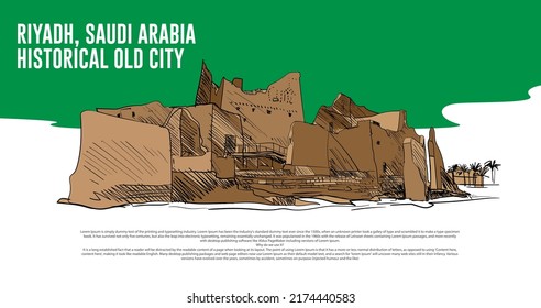 Saudi Arabia Historical old City Vector Illustration Art.  